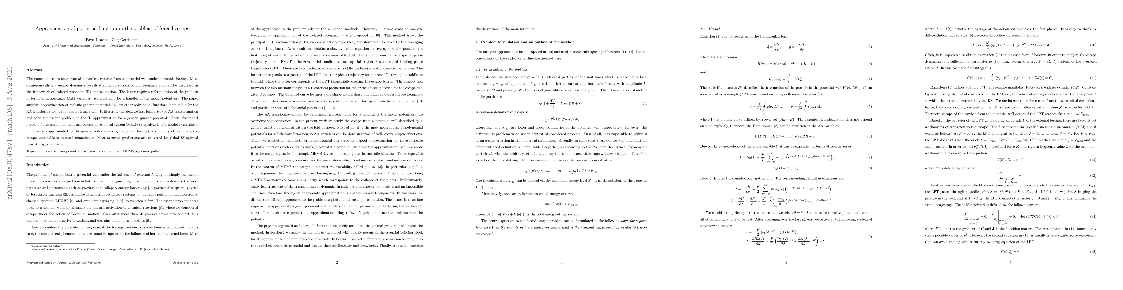 Thumbnail for Approximation of potential function in the problem of forced escape