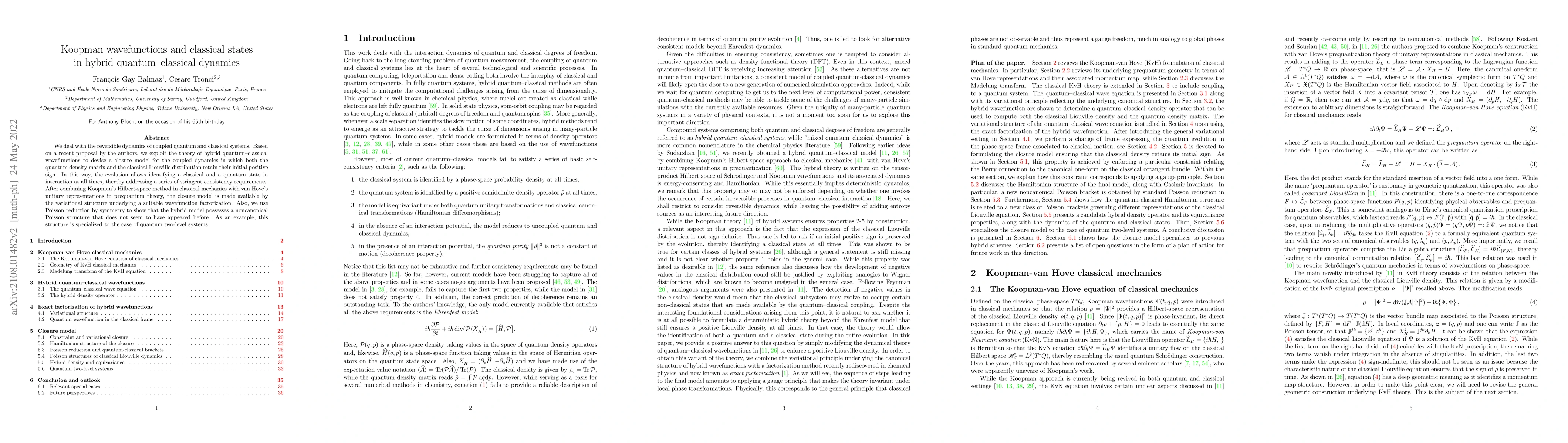 Thumbnail for Koopman wavefunctions and classical states in hybrid quantum-classical
  dynamics