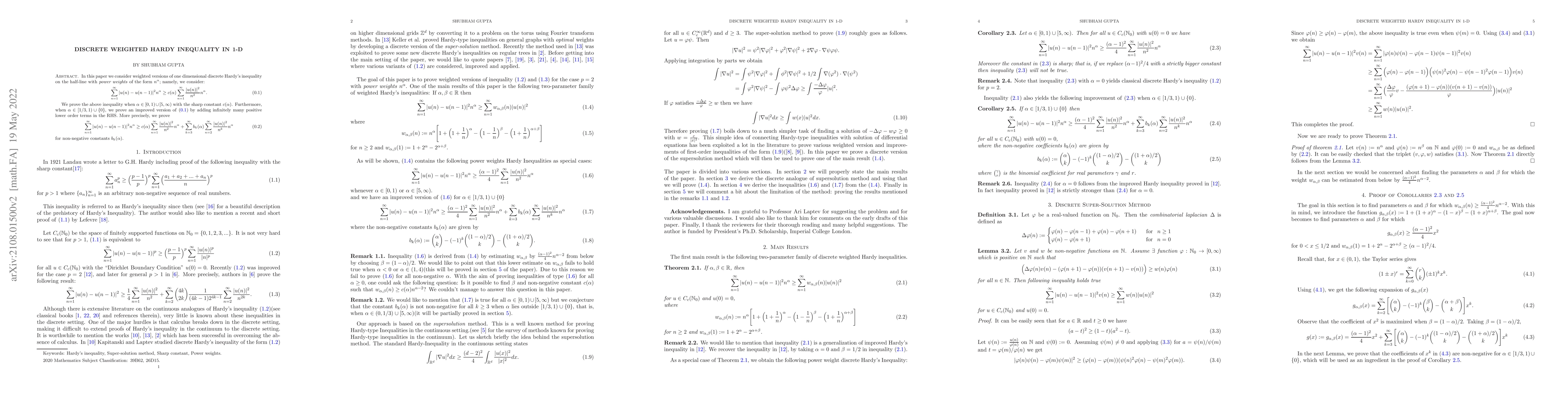 Thumbnail for Discrete weighted Hardy Inequality in 1-D