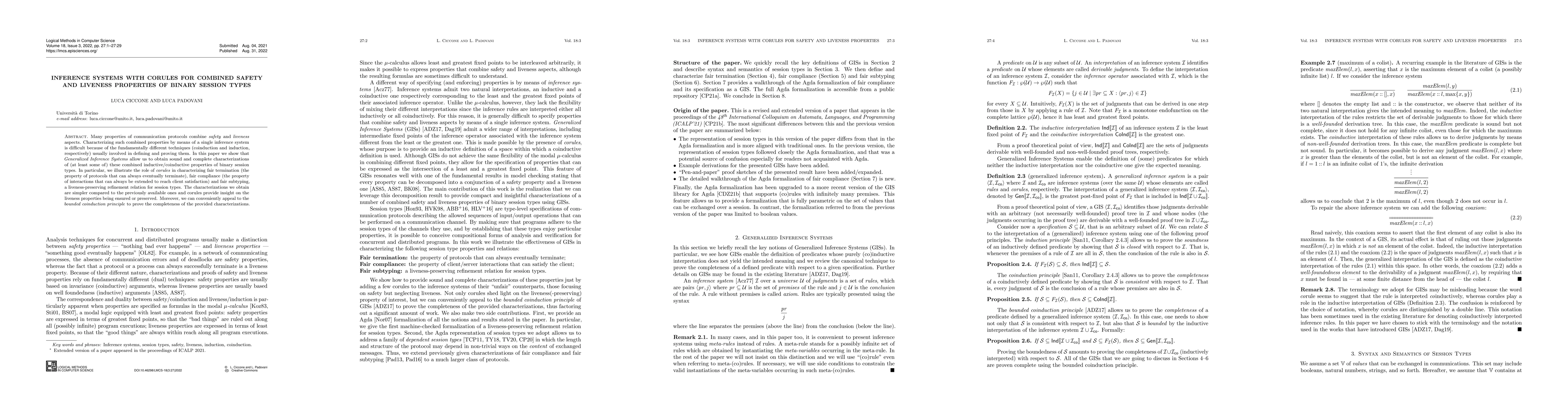 Thumbnail for Inference Systems with Corules for Combined Safety and Liveness
  Properties of Binary Session Types