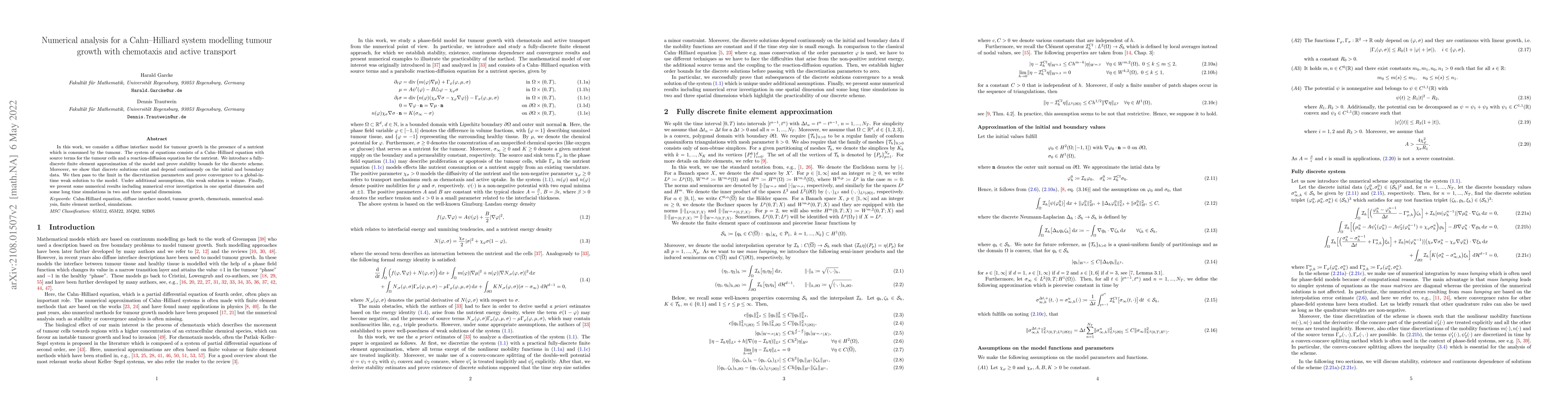 Thumbnail for Numerical analysis for a Cahn-Hilliard system modelling tumour growth
  with chemotaxis and active transport