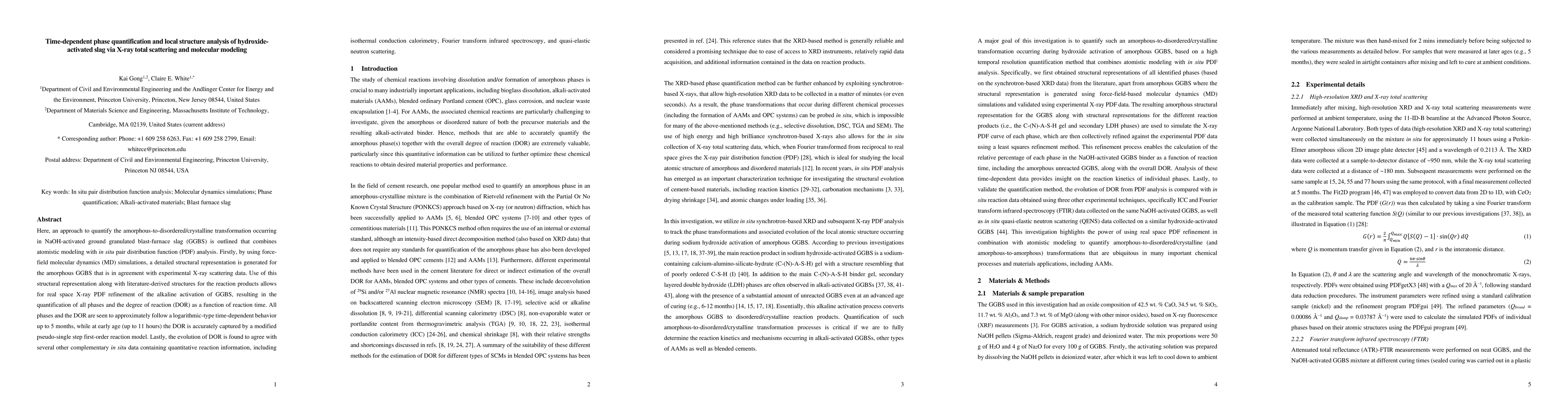 Thumbnail for Time-dependent phase quantification and local structure analysis of
  hydroxide-activated slag via X-ray total scattering and molecular modeling