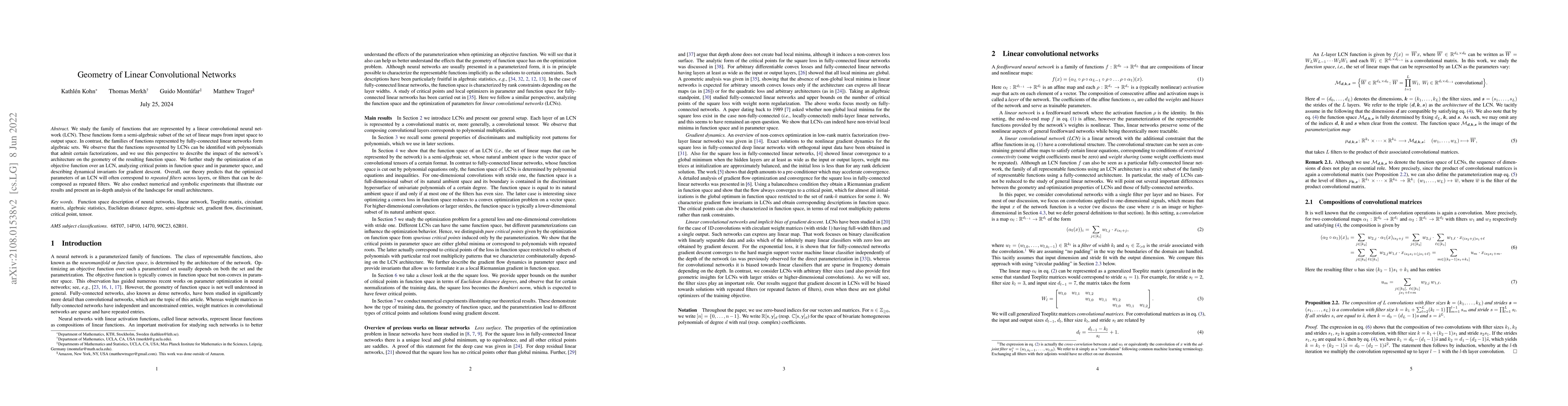 Thumbnail for Geometry of Linear Convolutional Networks