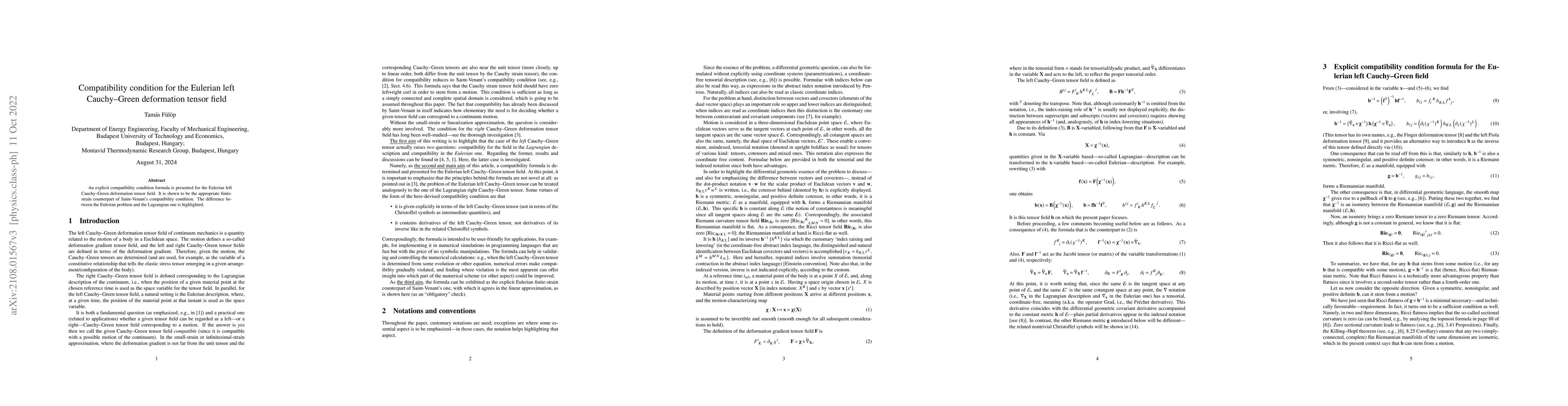 Thumbnail for Compatibility condition for the Eulerian left Cauchy-Green deformation
  tensor field