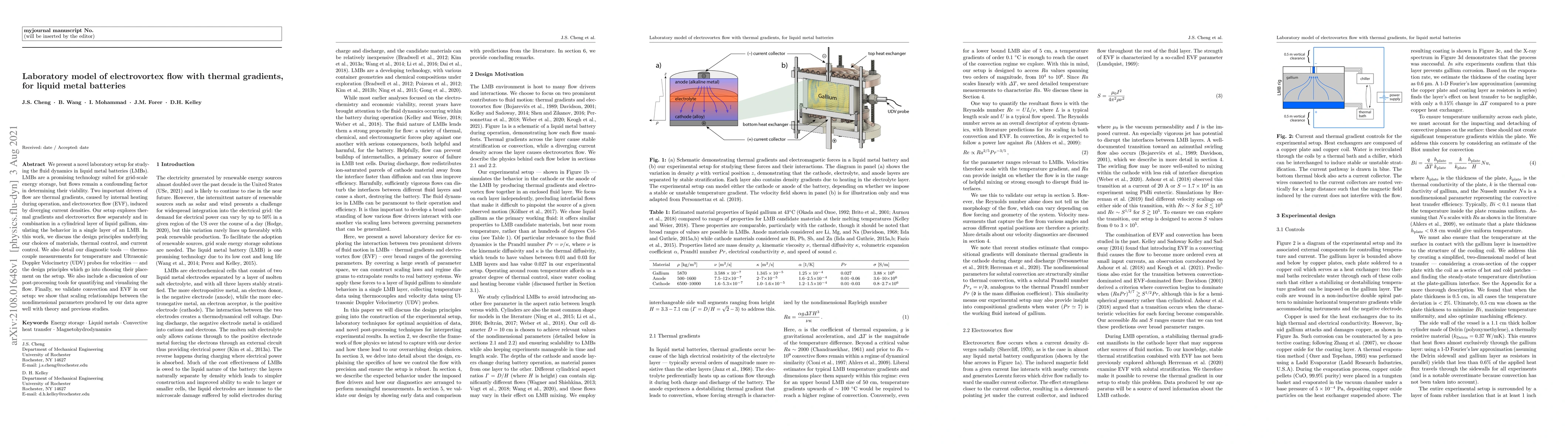 Thumbnail for Laboratory model of electrovortex flow with thermal gradients, for
  liquid metal batteries