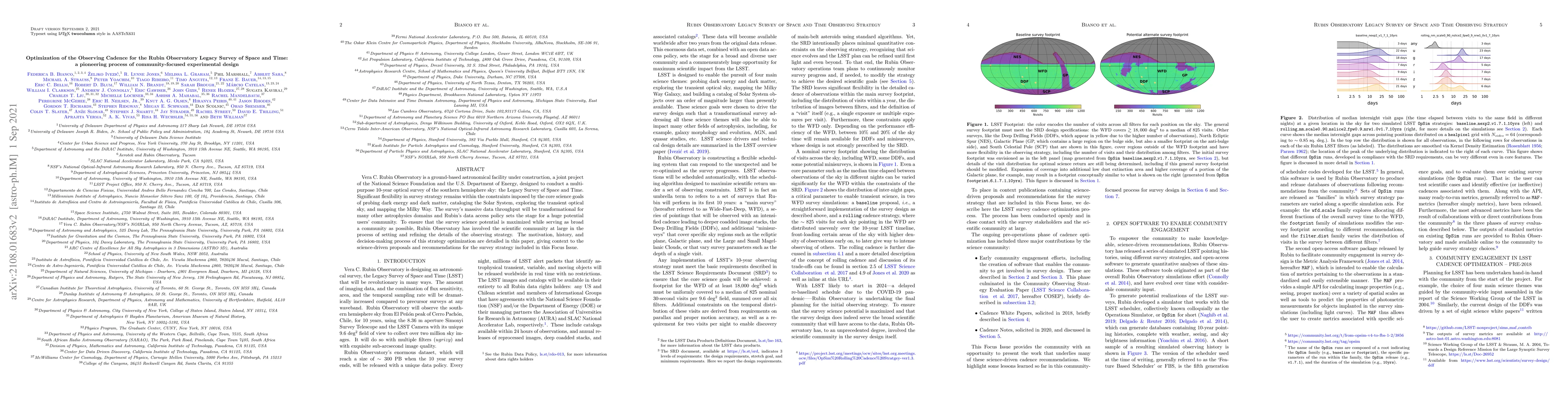 Thumbnail for Optimization of the Observing Cadence for the Rubin Observatory Legacy
  Survey of Space and Time: a pioneering process of community-focused
  experimental design