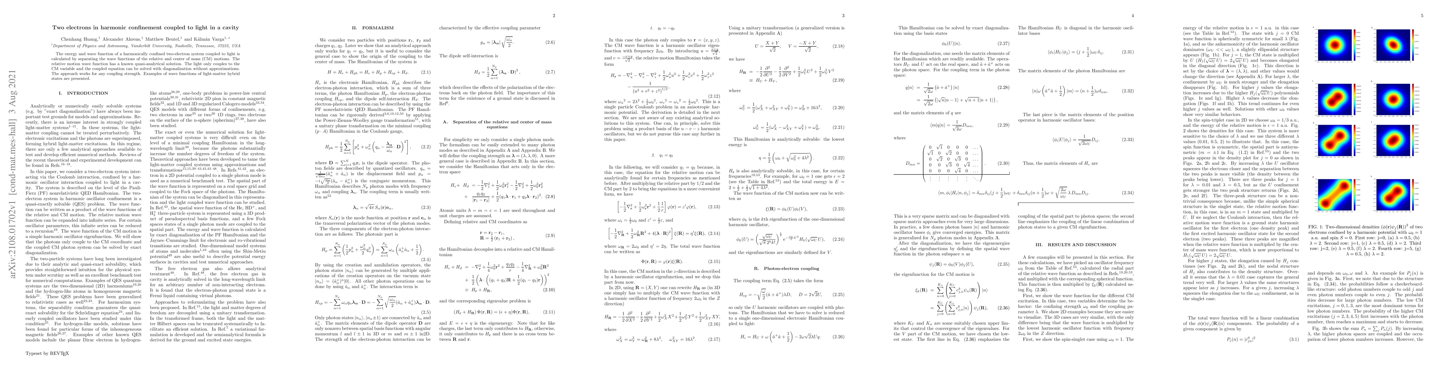 Thumbnail for Two electrons in harmonic confinement coupled to light in a cavity