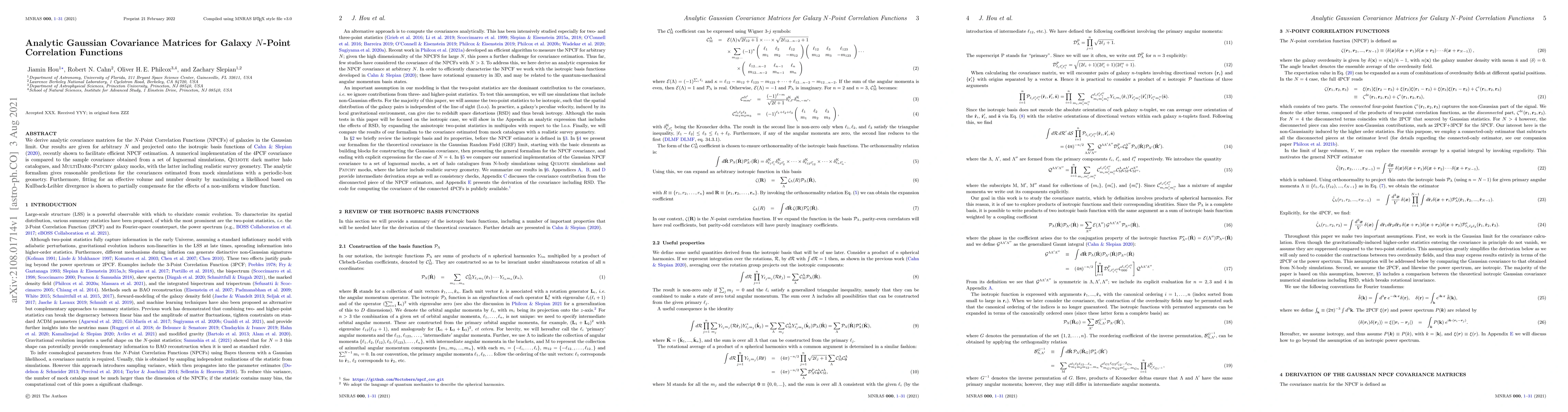 Thumbnail for Analytic Gaussian Covariance Matrices for Galaxy $N$-Point Correlation
  Functions