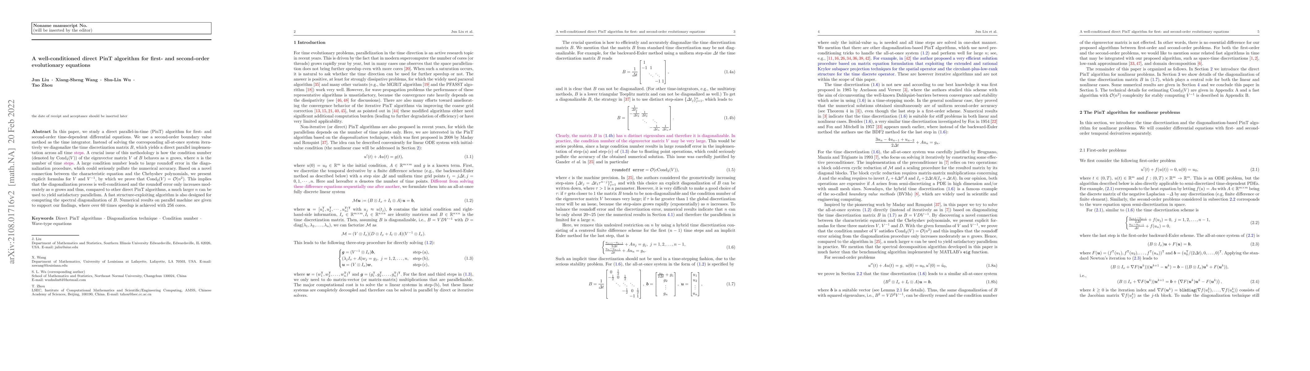 Thumbnail for A well-conditioned direct PinT algorithm for first-and second-order
  evolutionary equations