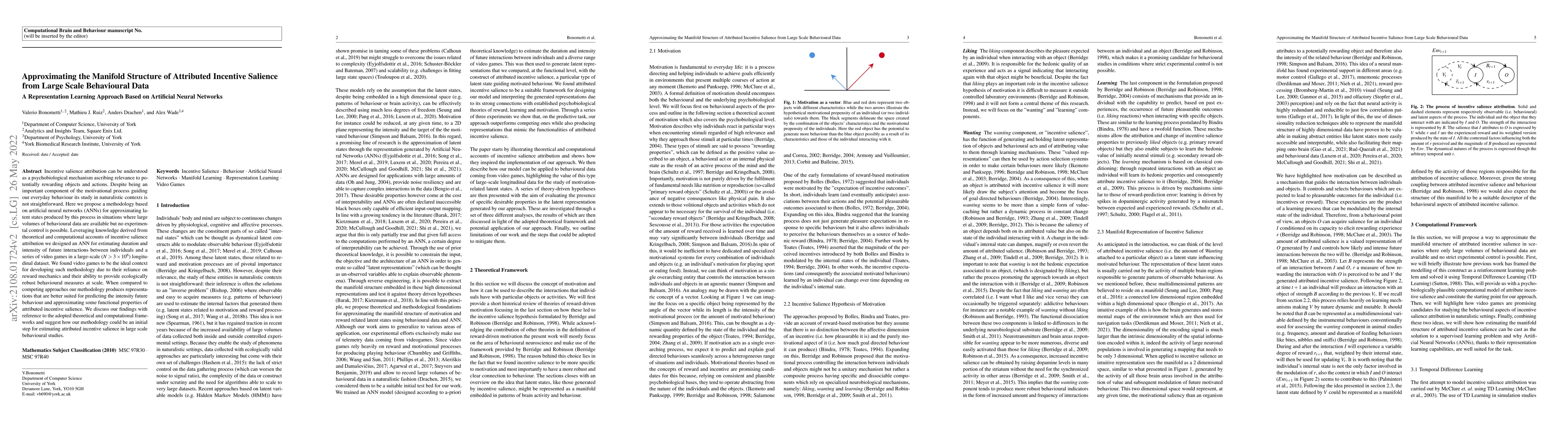 Thumbnail for Approximating the Manifold Structure of Attributed Incentive Salience
  from Large Scale Behavioural Data. A Representation Learning Approach Based
  on Artificial Neural Networks