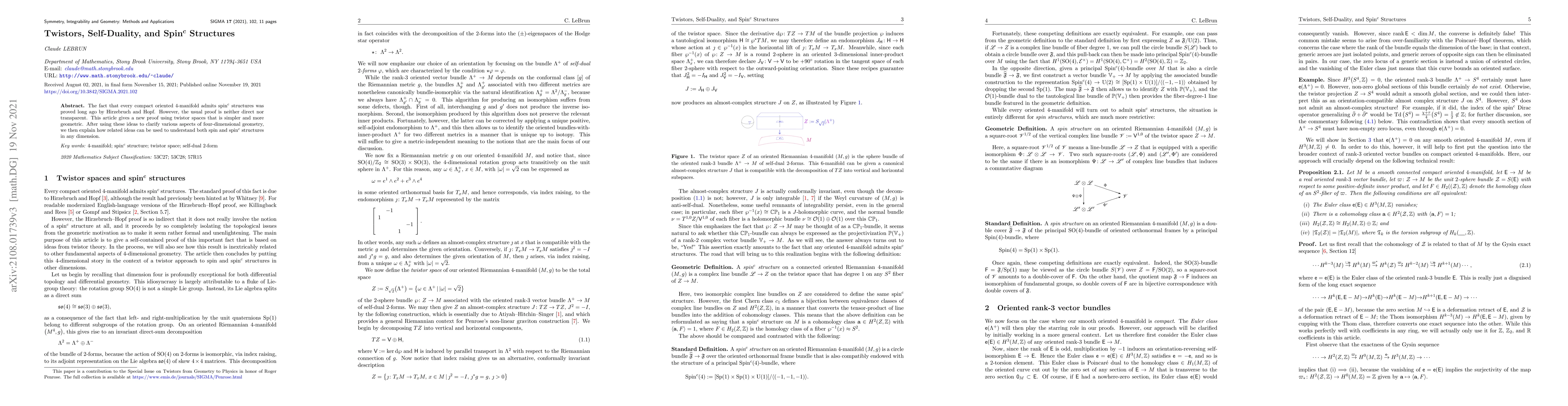 Thumbnail for Twistors, Self-Duality, and Spin$^c$ Structures