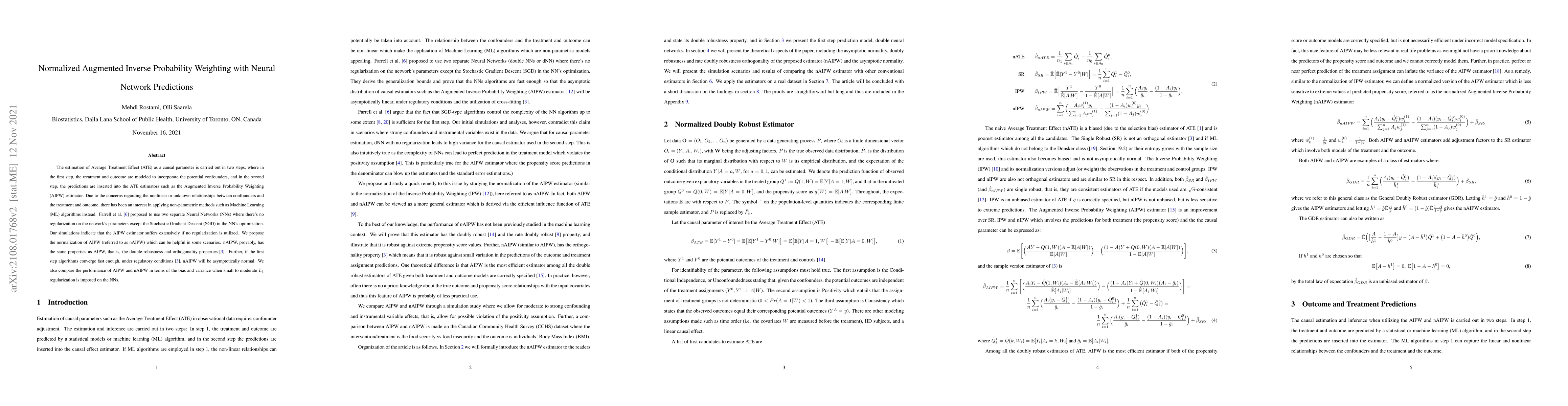 Thumbnail for Normalized Augmented Inverse Probability Weighting with Neural Network
  Predictions
