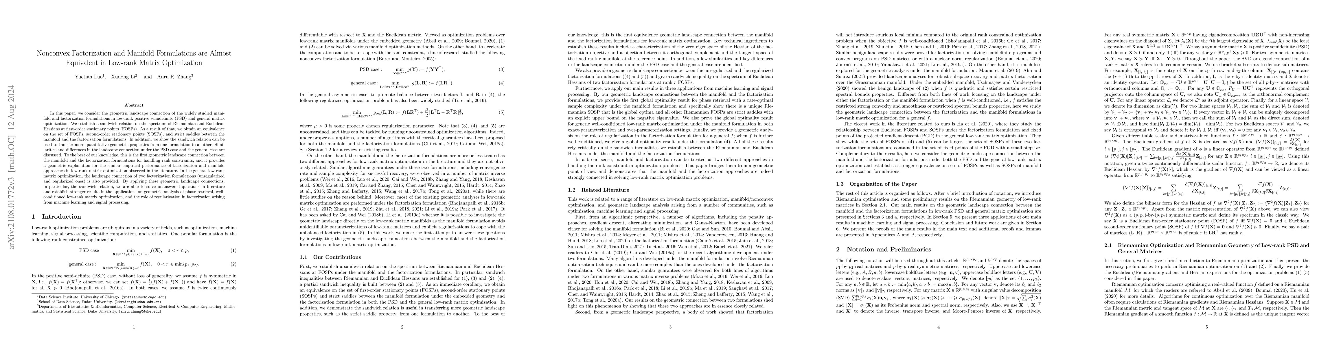 Thumbnail for Nonconvex Factorization and Manifold Formulations are Almost Equivalent
  in Low-rank Matrix Optimization