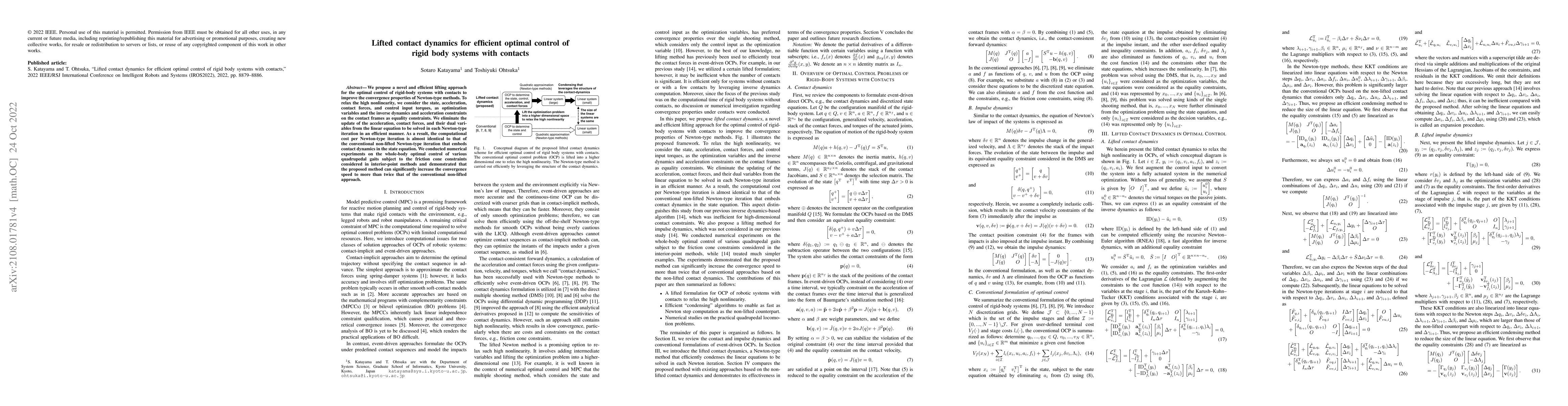 Thumbnail for Lifted contact dynamics for efficient optimal control of rigid body
  systems with contacts