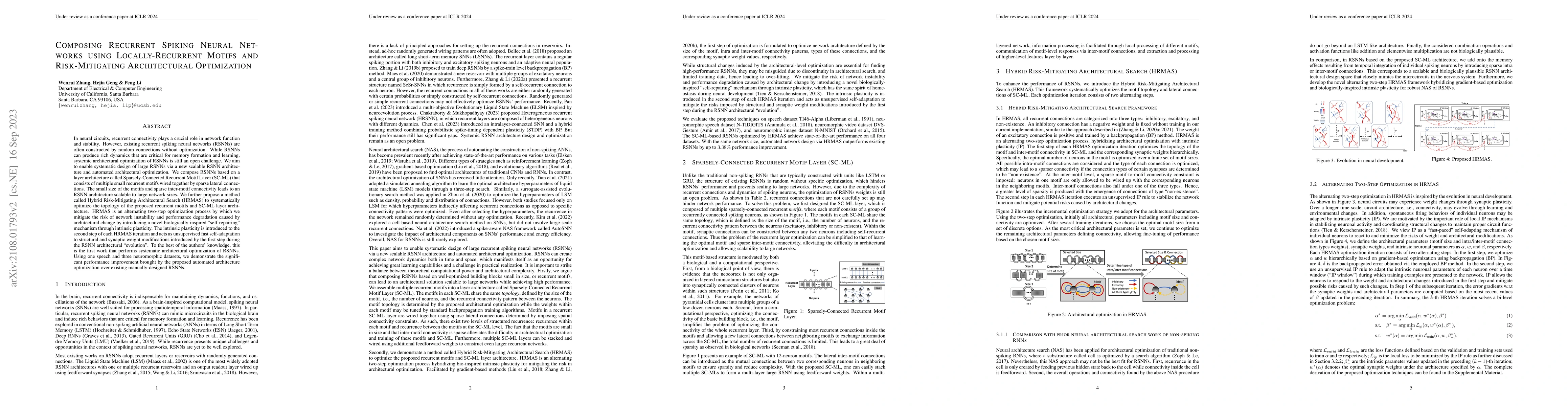 Thumbnail for Composing Recurrent Spiking Neural Networks using Locally-Recurrent
  Motifs and Risk-Mitigating Architectural Optimization