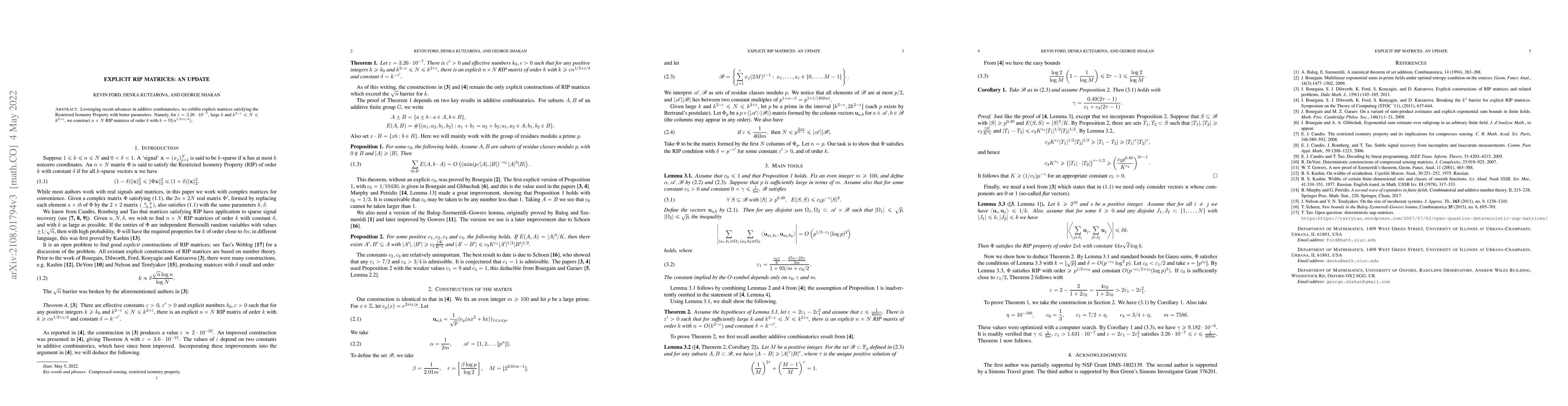 Thumbnail for Explicit RIP matrices: an update