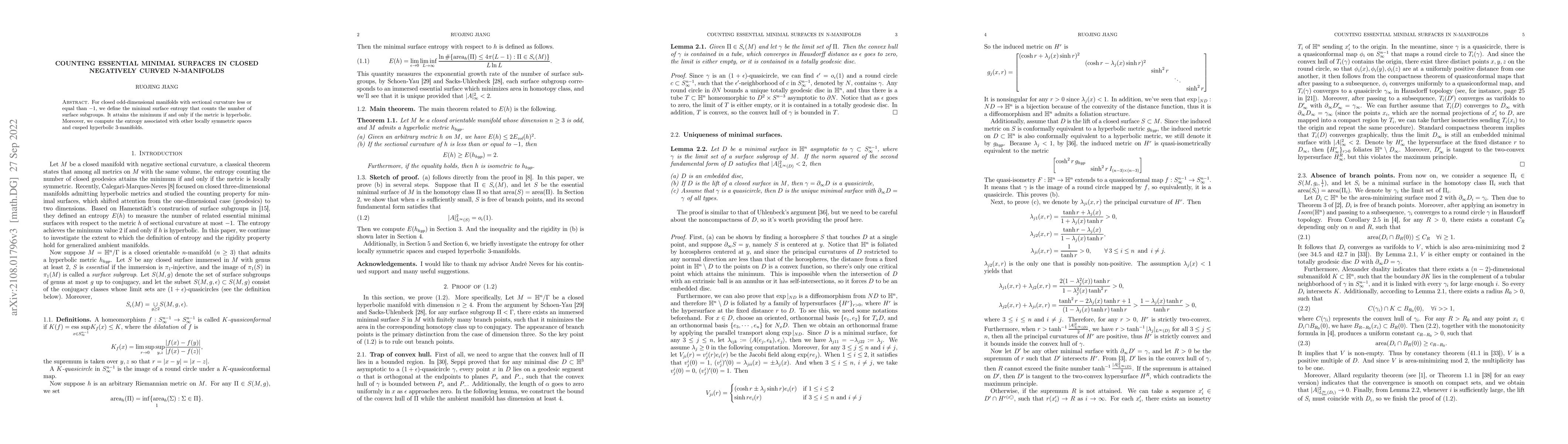 Thumbnail for Counting essential minimal surfaces in closed negatively curved
  n-manifolds