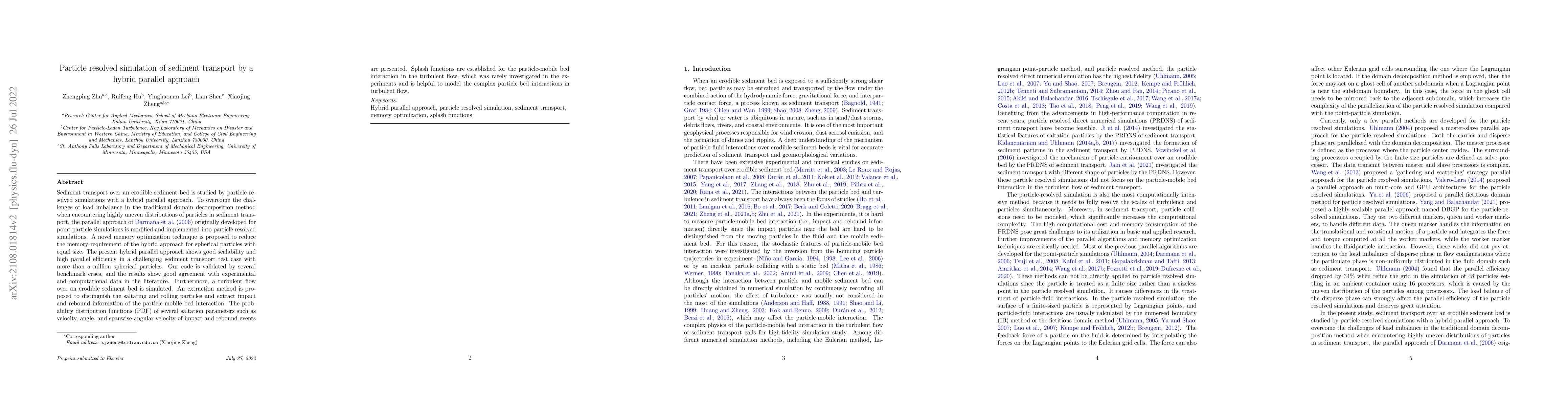 Thumbnail for Particle resolved simulation of sediment transport by a hybrid parallel
  approach