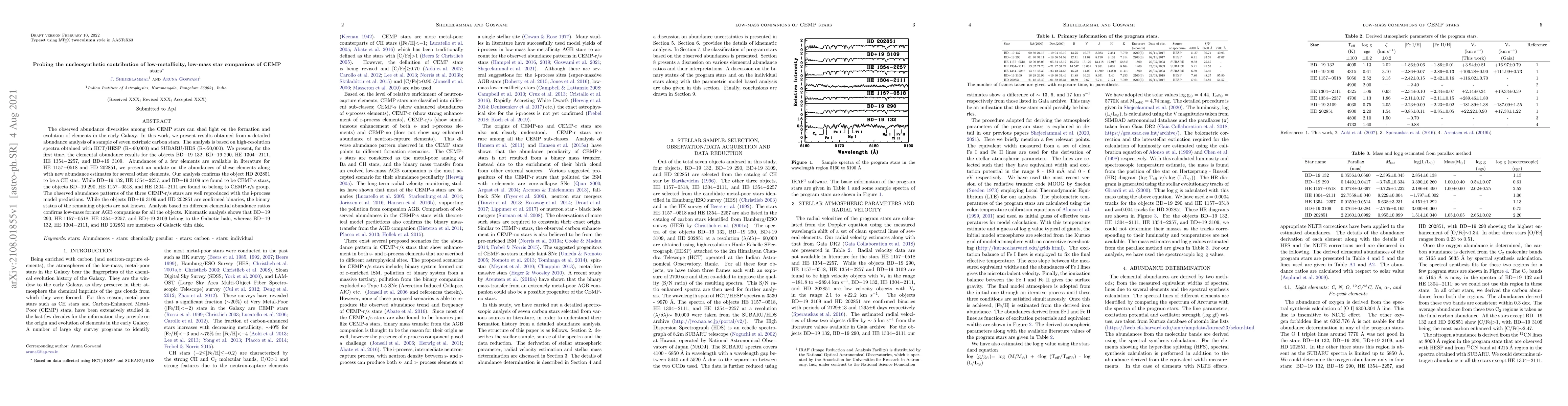 Thumbnail for Probing the nucleosynthetic contribution of low-metallicity, low-mass
  star companions of CEMP stars
