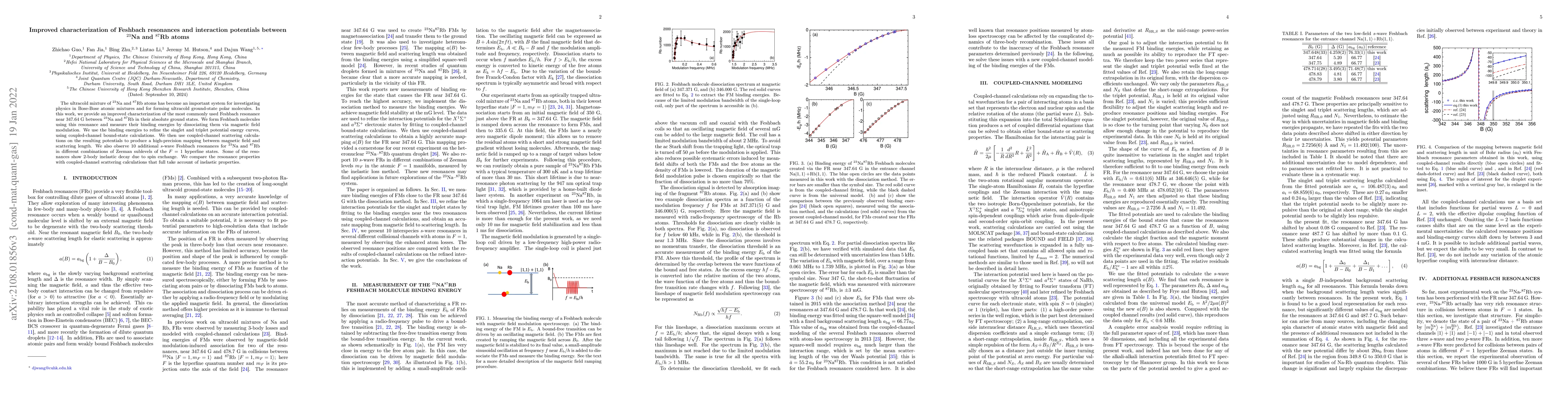 Thumbnail for Improved characterization of Feshbach resonances and interaction
  potentials between $^{23}$Na and $^{87}$Rb atoms