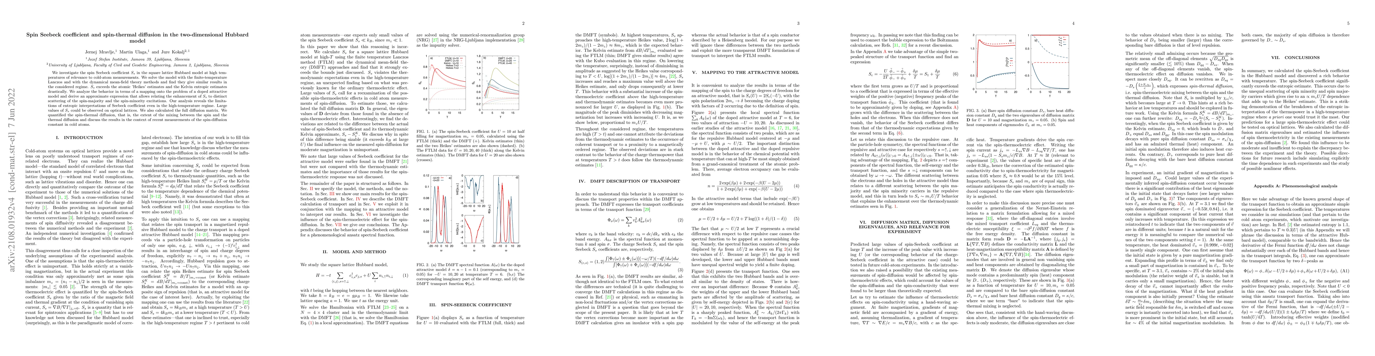 Thumbnail for Spin Seebeck coefficient and spin-thermal diffusion in the
  two-dimensional Hubbard model