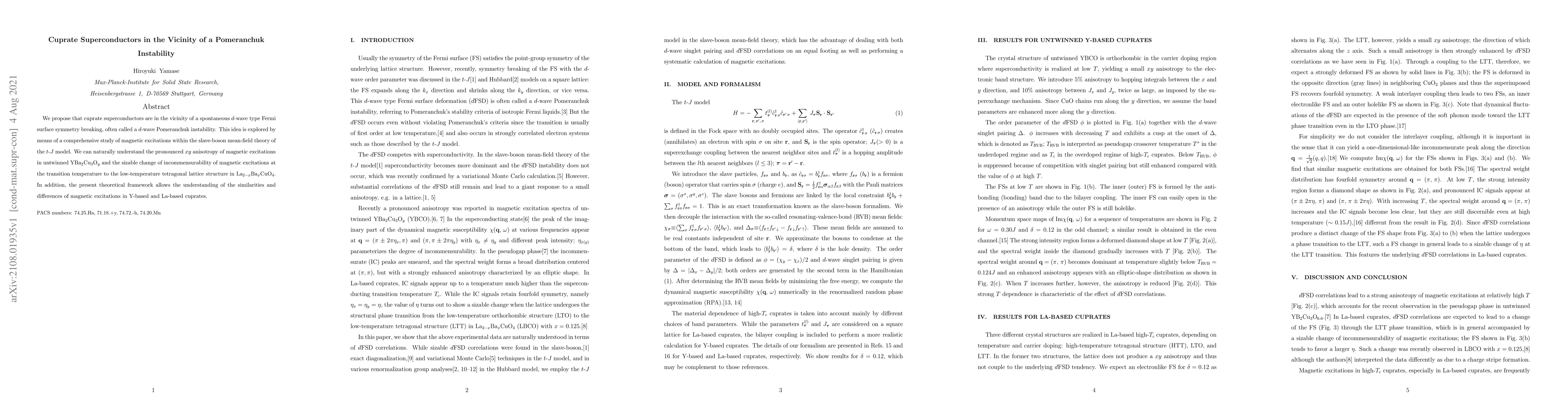 Thumbnail for Cuprate Superconductors in the Vicinity of a Pomeranchuk Instability
