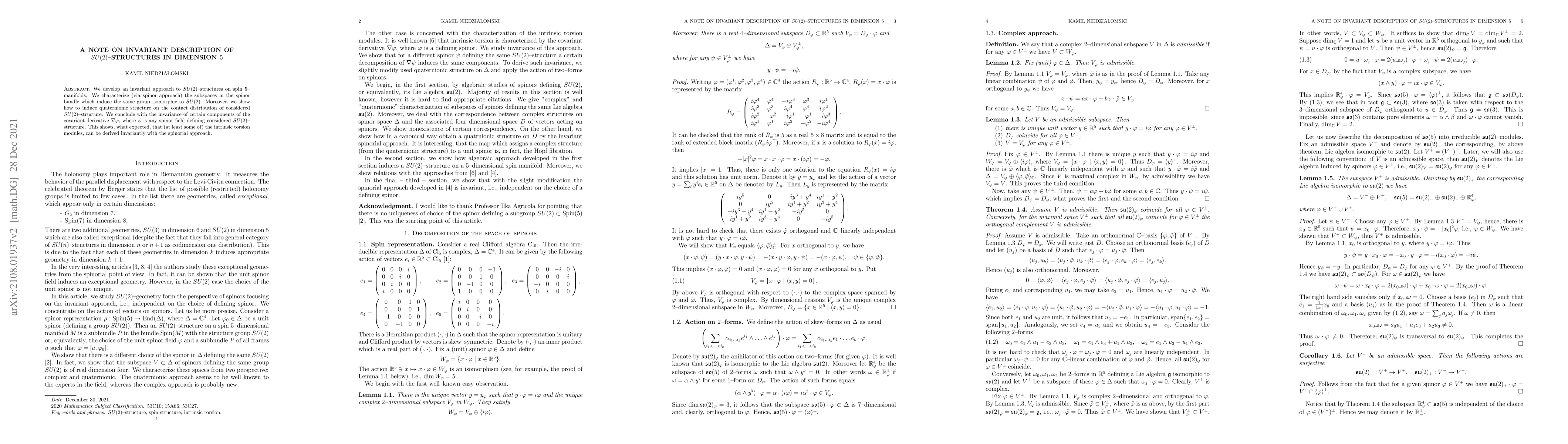 Thumbnail for A note on invariant description of $SU(2)$-structures in dimension 5