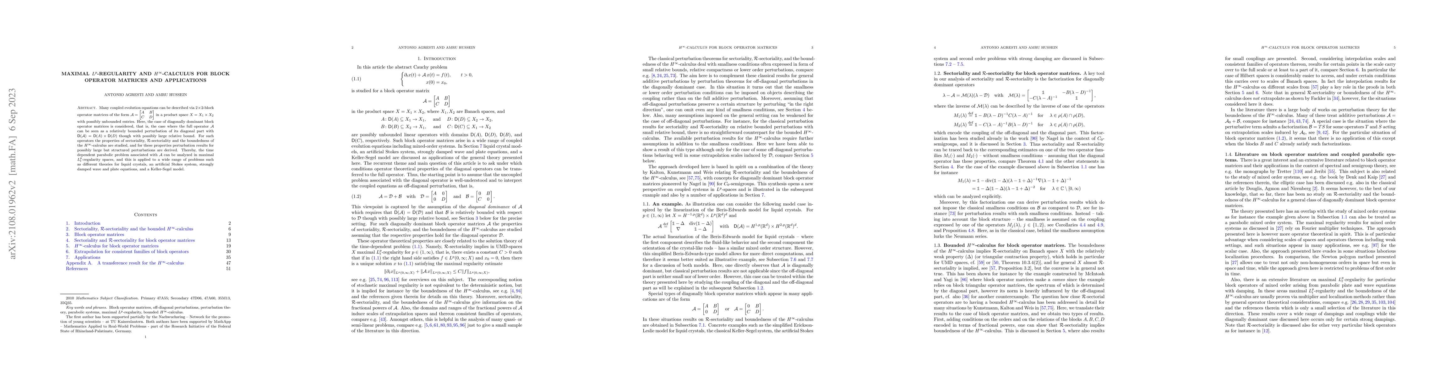 Thumbnail for Maximal $L^p$-regularity and $H^{\infty}$-calculus for block operator
  matrices and applications