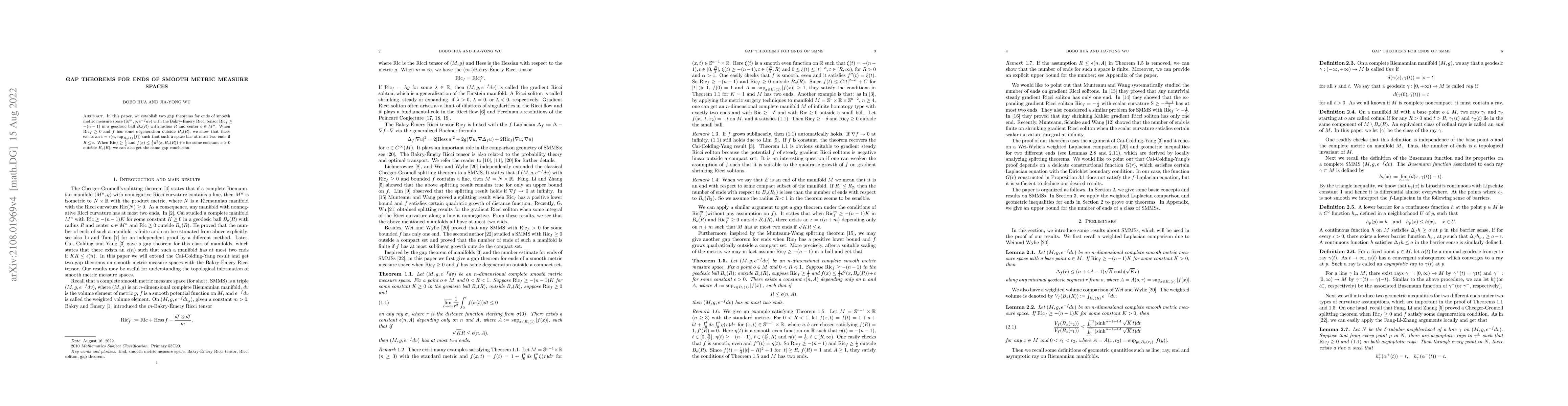 Thumbnail for Gap theorems for ends of smooth metric measure spaces