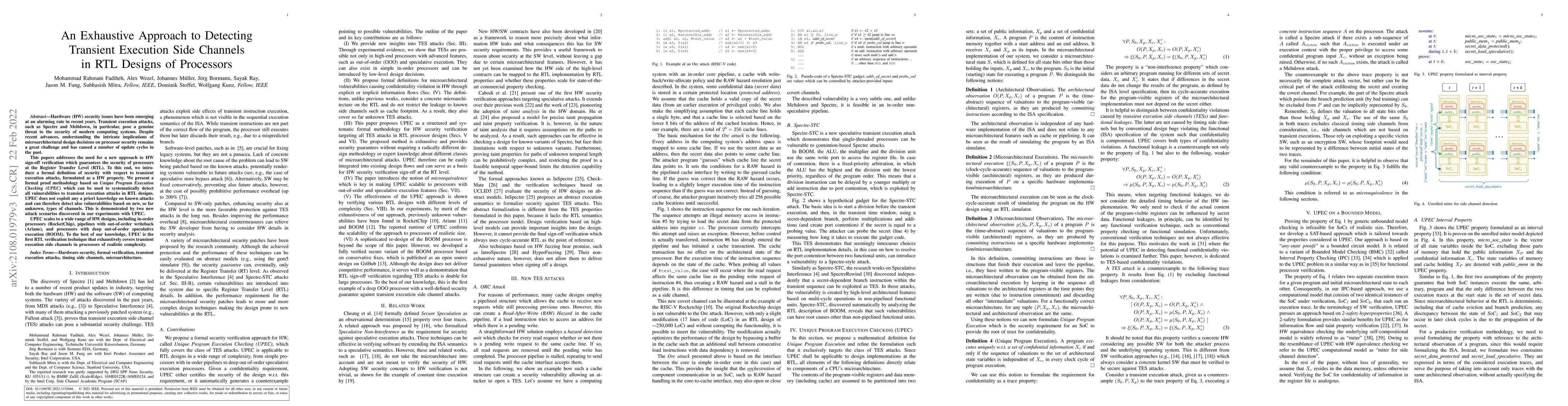 Thumbnail for An Exhaustive Approach to Detecting Transient Execution Side Channels in
  RTL Designs of Processors