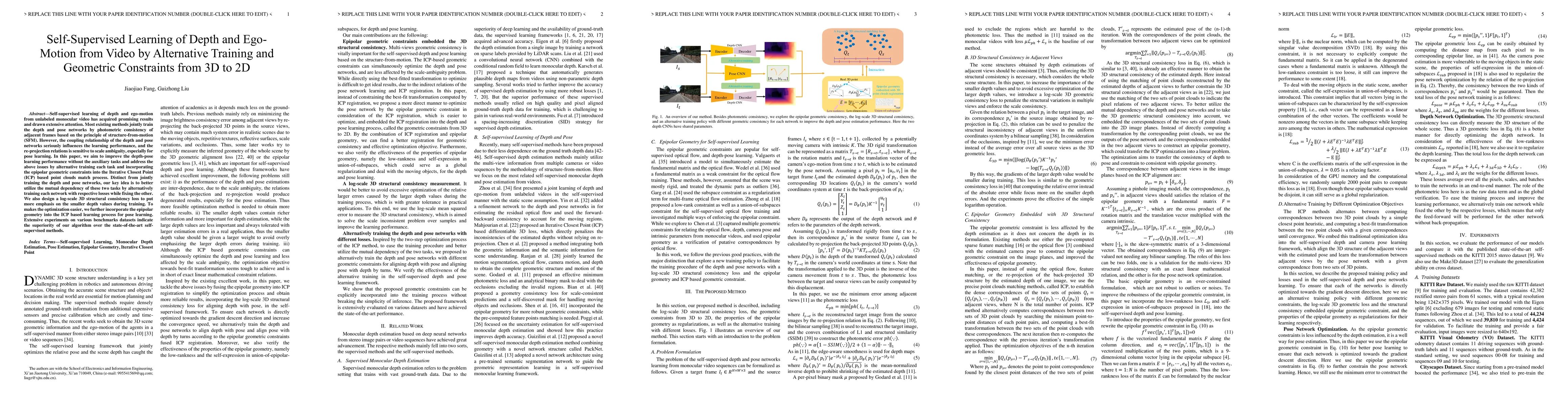 Thumbnail for Self-Supervised Learning of Depth and Ego-Motion from Video by
  Alternative Training and Geometric Constraints from 3D to 2D
