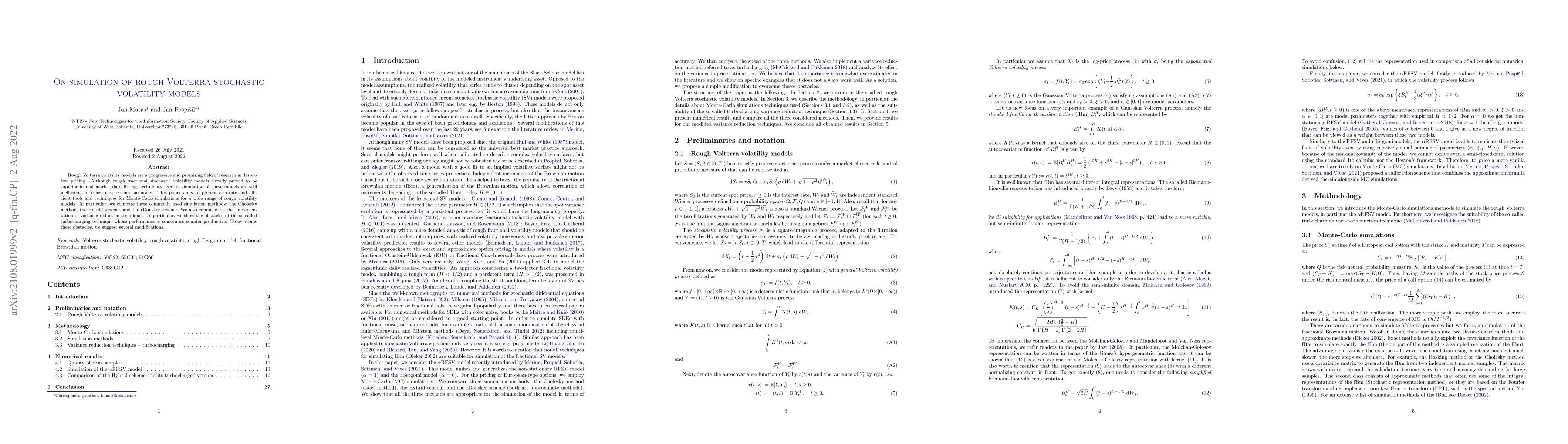 Thumbnail for On simulation of rough Volterra stochastic volatility models