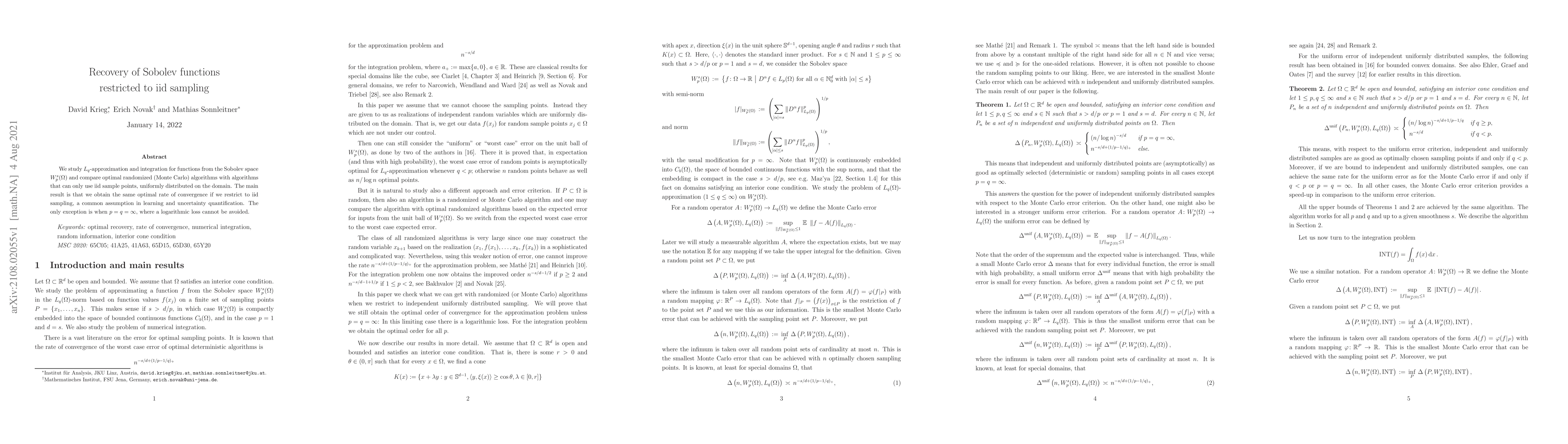 Thumbnail for Recovery of Sobolev functions restricted to iid sampling