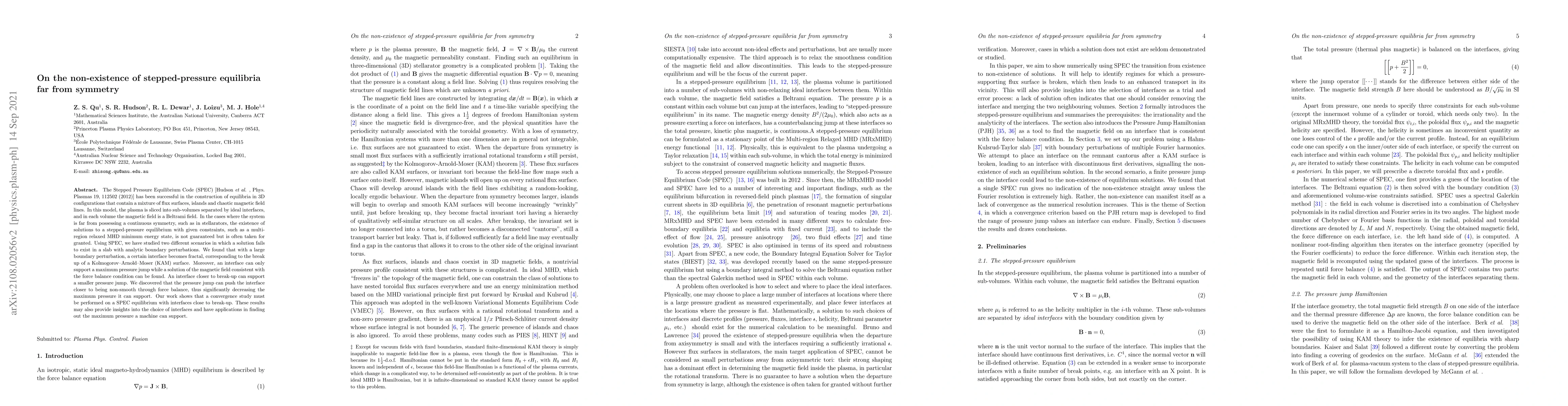 Thumbnail for On the non-existence of stepped-pressure equilibria far from symmetry