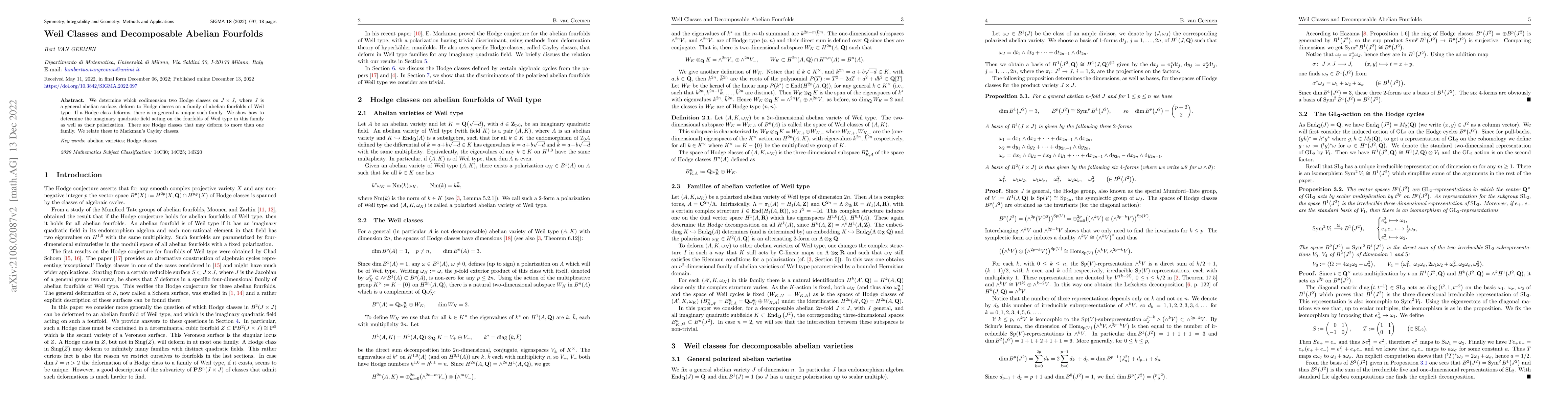 Thumbnail for Weil Classes and Decomposable Abelian Fourfolds