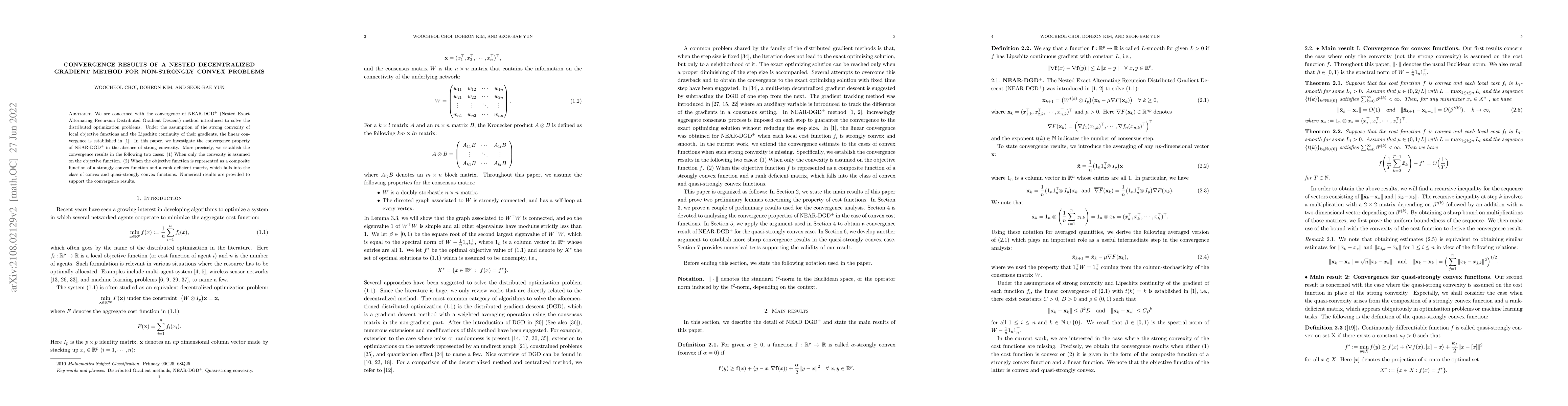 Thumbnail for Convergence results of a nested decentralized gradient method for
  non-strongly convex problems