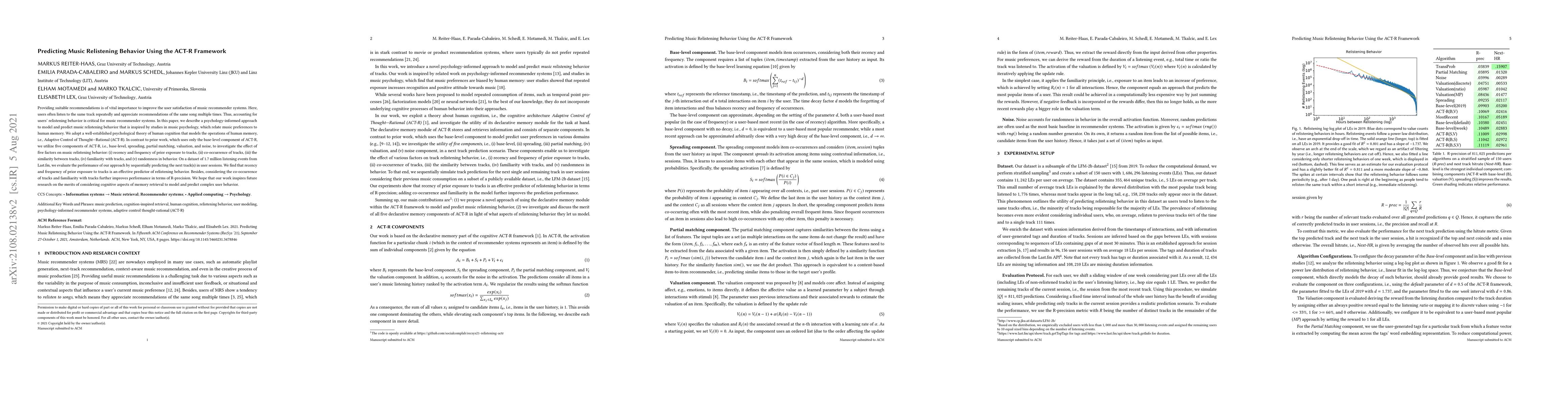 Thumbnail for Predicting Music Relistening Behavior Using the ACT-R Framework