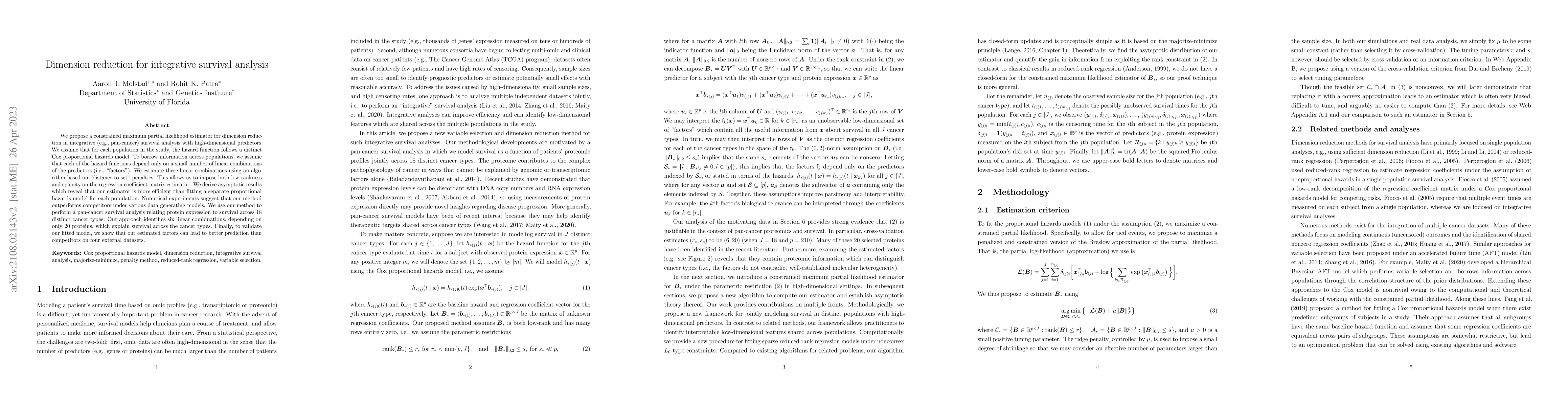 Thumbnail for Dimension reduction for integrative survival analysis