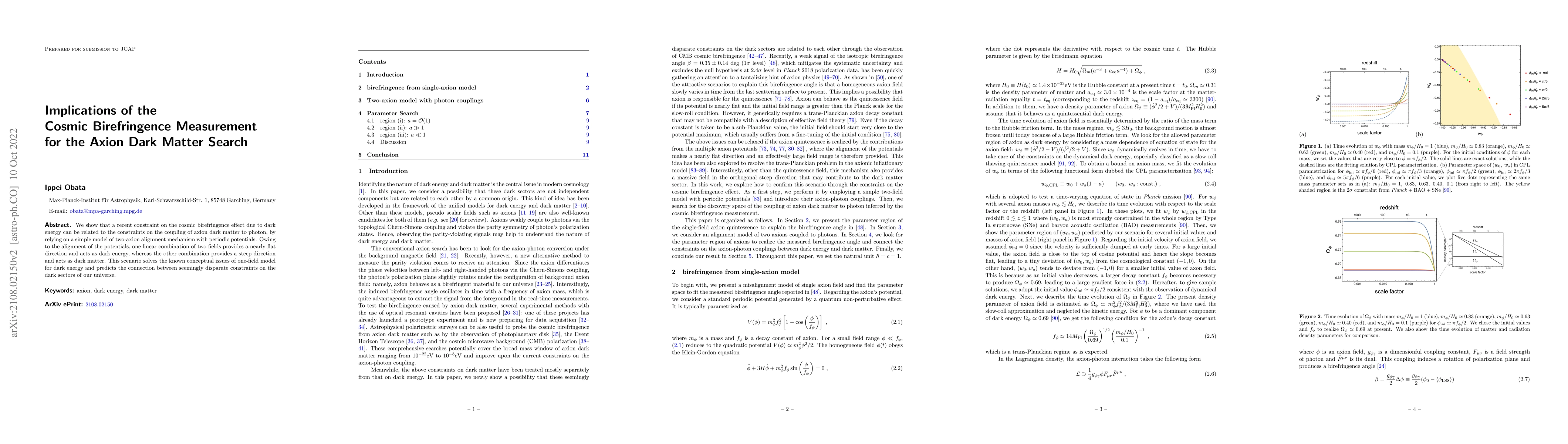 Thumbnail for Implications of the Cosmic Birefringence Measurement for the Axion Dark
  Matter Search