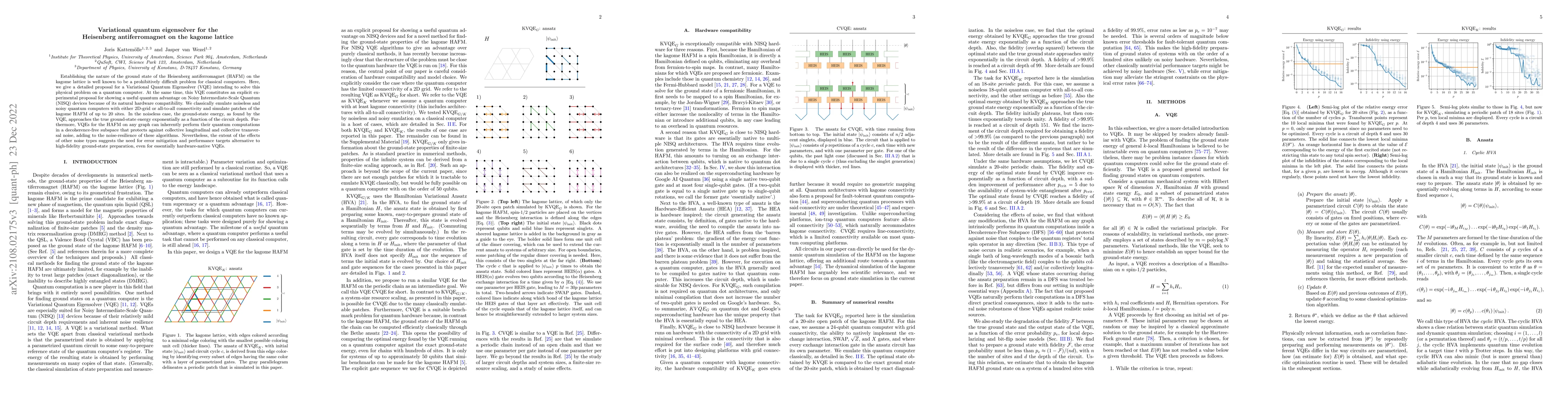 Thumbnail for Variational quantum eigensolver for the Heisenberg antiferromagnet on
  the kagome lattice