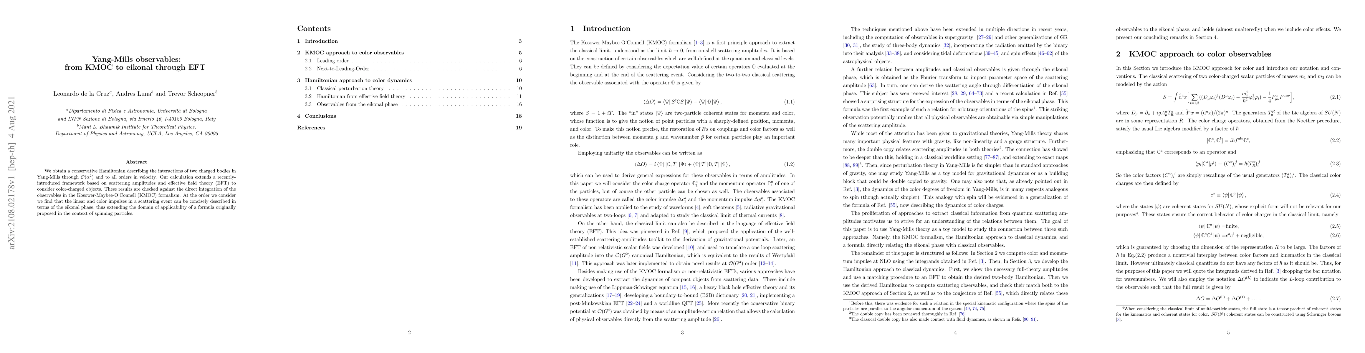 Thumbnail for Yang-Mills observables: from KMOC to eikonal through EFT