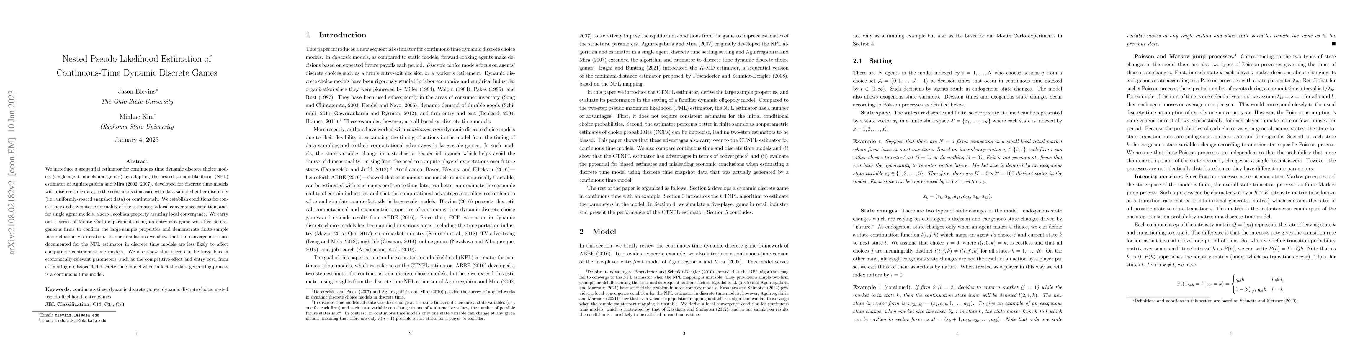 Thumbnail for Nested Pseudo Likelihood Estimation of Continuous-Time Dynamic Discrete
  Games