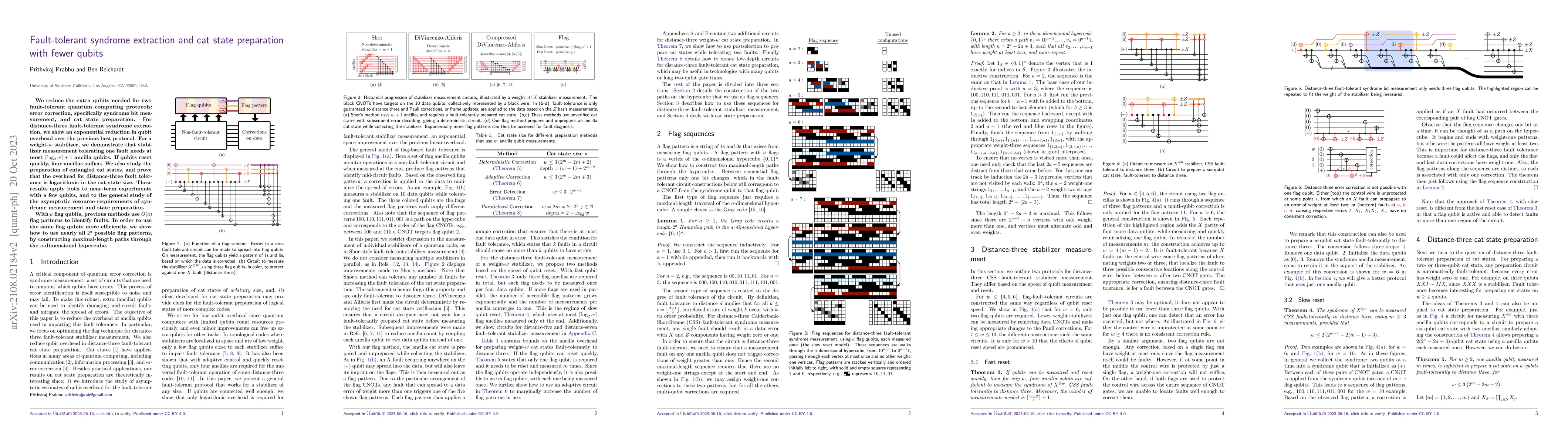 Thumbnail for Fault-tolerant syndrome extraction and cat state preparation with fewer
  qubits