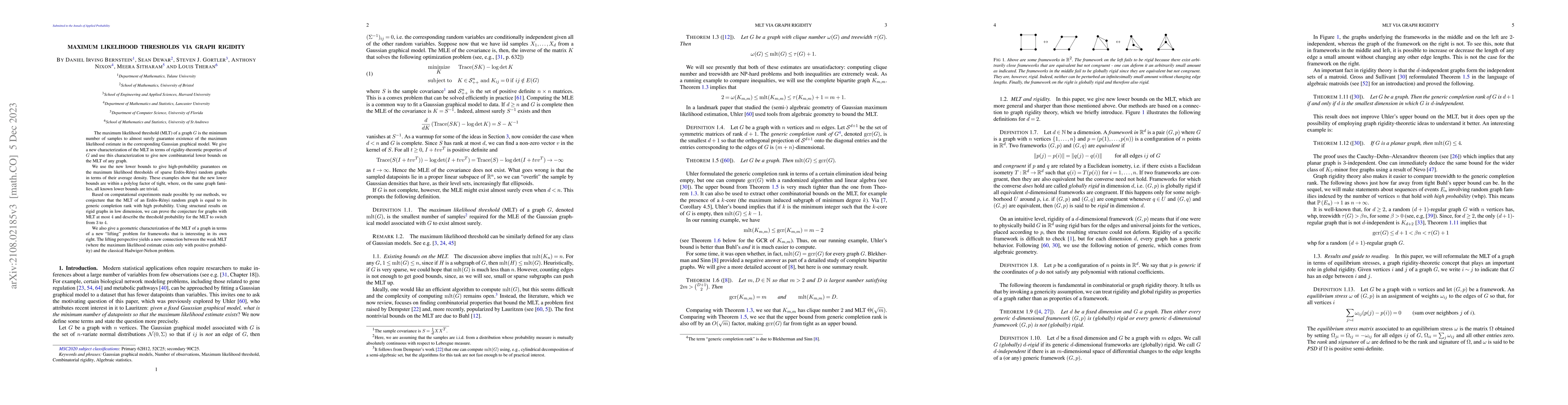 Thumbnail for Maximum likelihood thresholds via graph rigidity