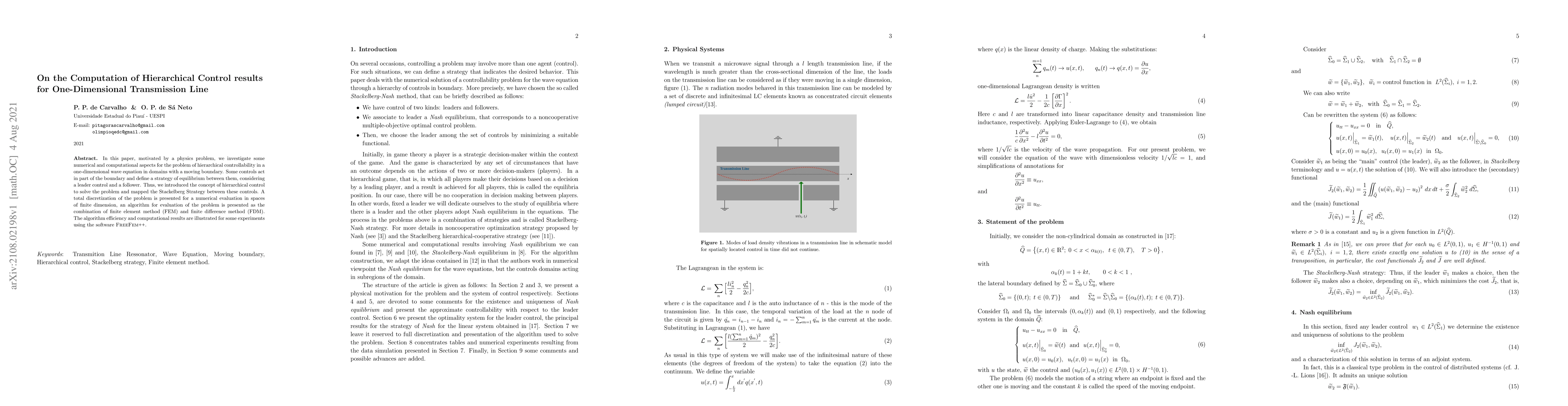 Thumbnail for On the Computation of Hierarchical Control results for One-Dimensional
  Transmission Line