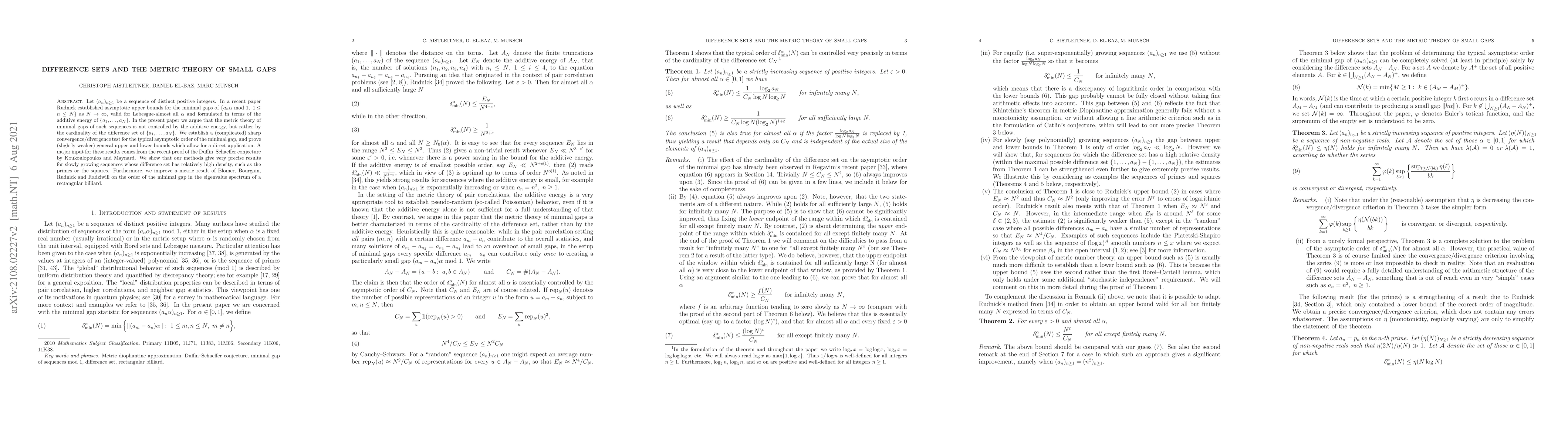 Thumbnail for Difference sets and the metric theory of small gaps