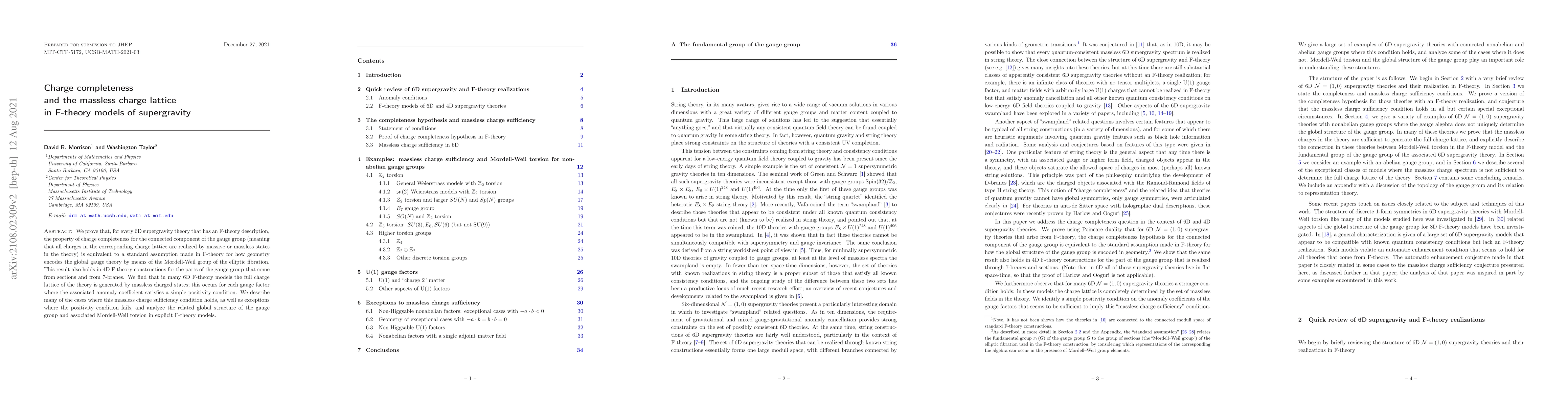 Thumbnail for Charge completeness and the massless charge lattice in F-theory models
  of supergravity