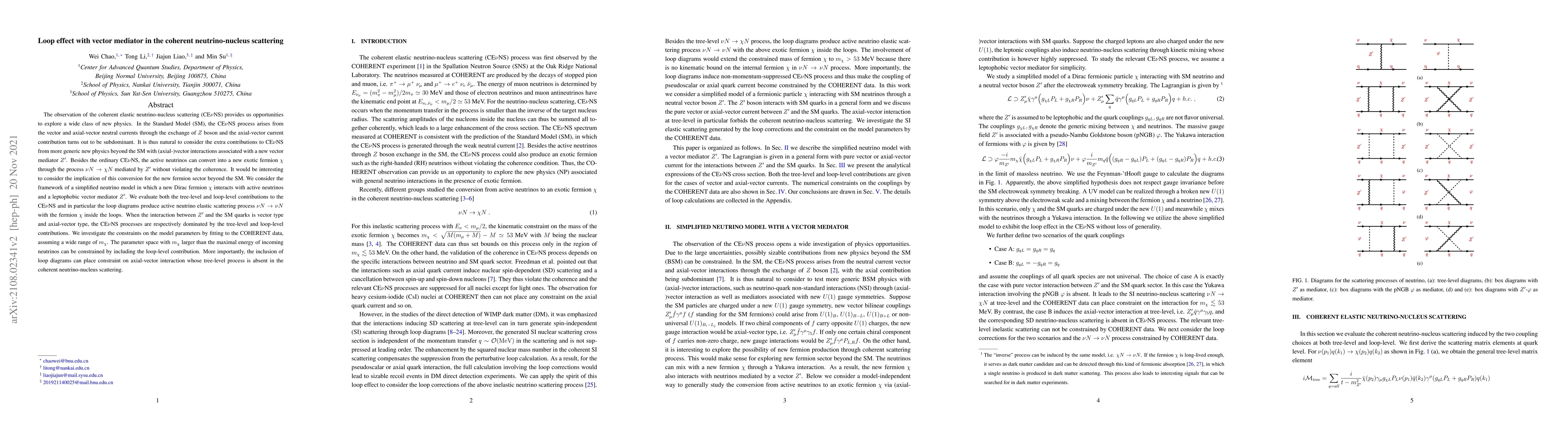 Thumbnail for Loop effect with vector mediator in the coherent neutrino-nucleus
  scattering