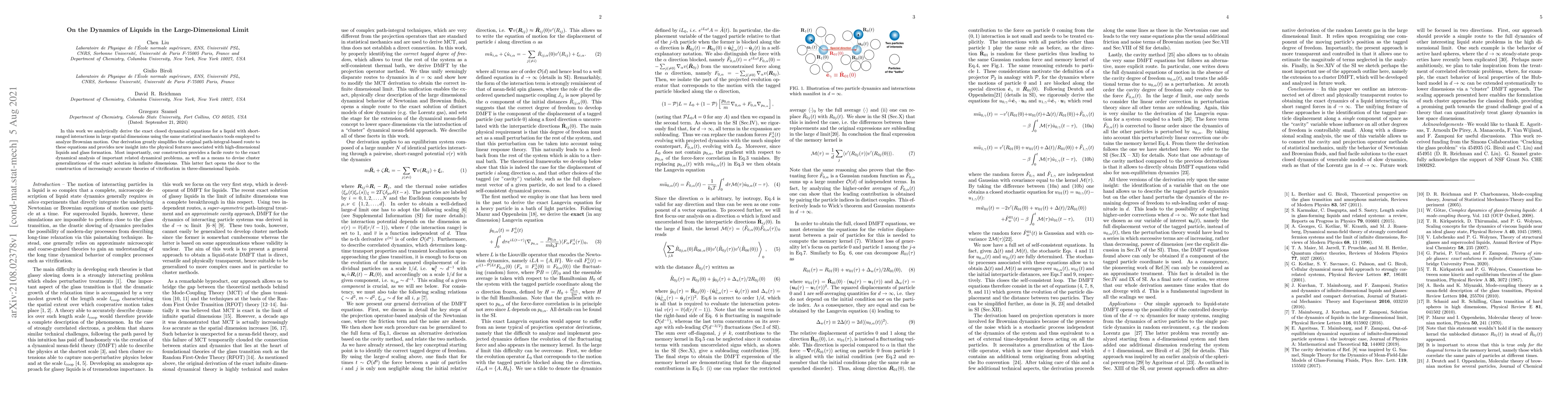 Thumbnail for On the Dynamics of Liquids in the Large-Dimensional Limit