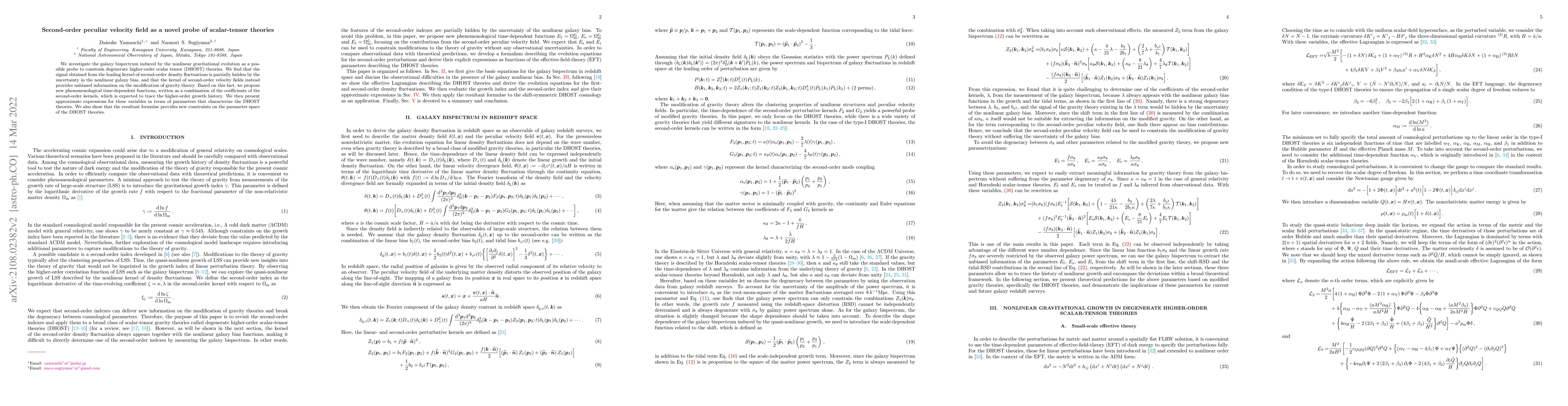 Thumbnail for Second-order peculiar velocity field as a novel probe of scalar-tensor
  theories